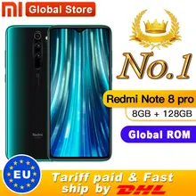 Смартфон Xiaomi Redmi Note 8 pro с глобальной прошивкой, 8 ГБ, 128 ГБ, MTK Helio G90T, 6,53 дюйма, 18 Вт, 64 мп, четыре камеры заднего вида, 4500 мАч