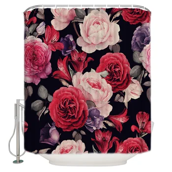 

Vintage Rose Shower Curtain Waterproof Bathroom Curtain Polyester Bath Curtain Home Decor 12 Hooks