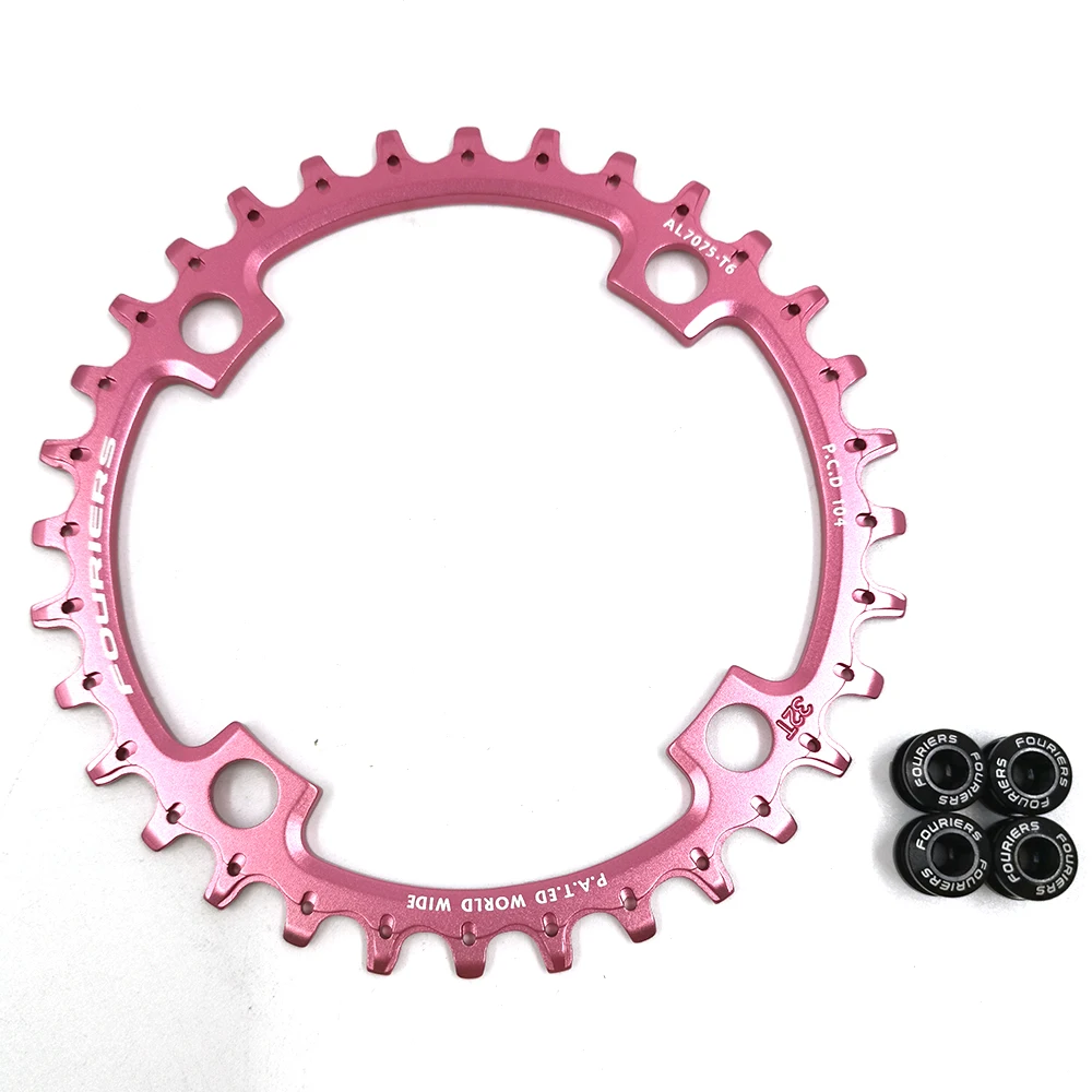 Fouriers велосипед MTB цепь 104BCD горный велосипед AM FR DH шатун дизайн дренаж отверстие цепочка, зуб велосипед диск цепь 34T 36T - Цвет: 32T pink