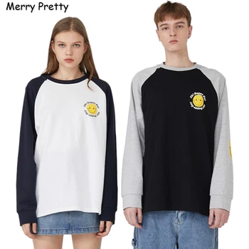 

Women's Patchwork Solid T Shirts 2020 Spring New Long Sleeve O-Neck Cotton T Shirt Mne's Streetwear Tops Tee MERRY PRETTY