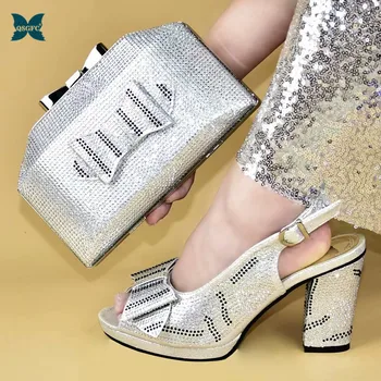 

Italian design Shoes and Bags To Match Set Decorated with Appliques Ladies shoes with Heels Nigerian Women Wedding Shoes Pumps