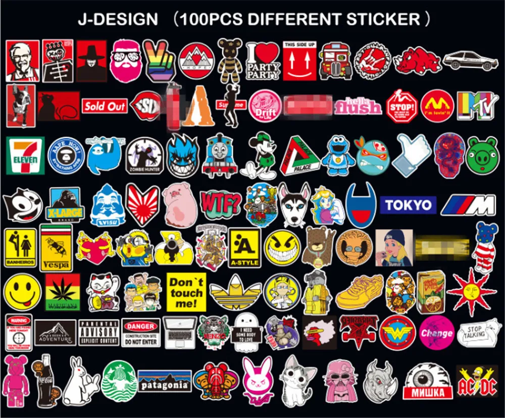 100 piezas mixto juguete dibujos animados pegatinas para estilo coche motocicleta equipaje Cool pegatina ПВХ наклейки - Цвет: D