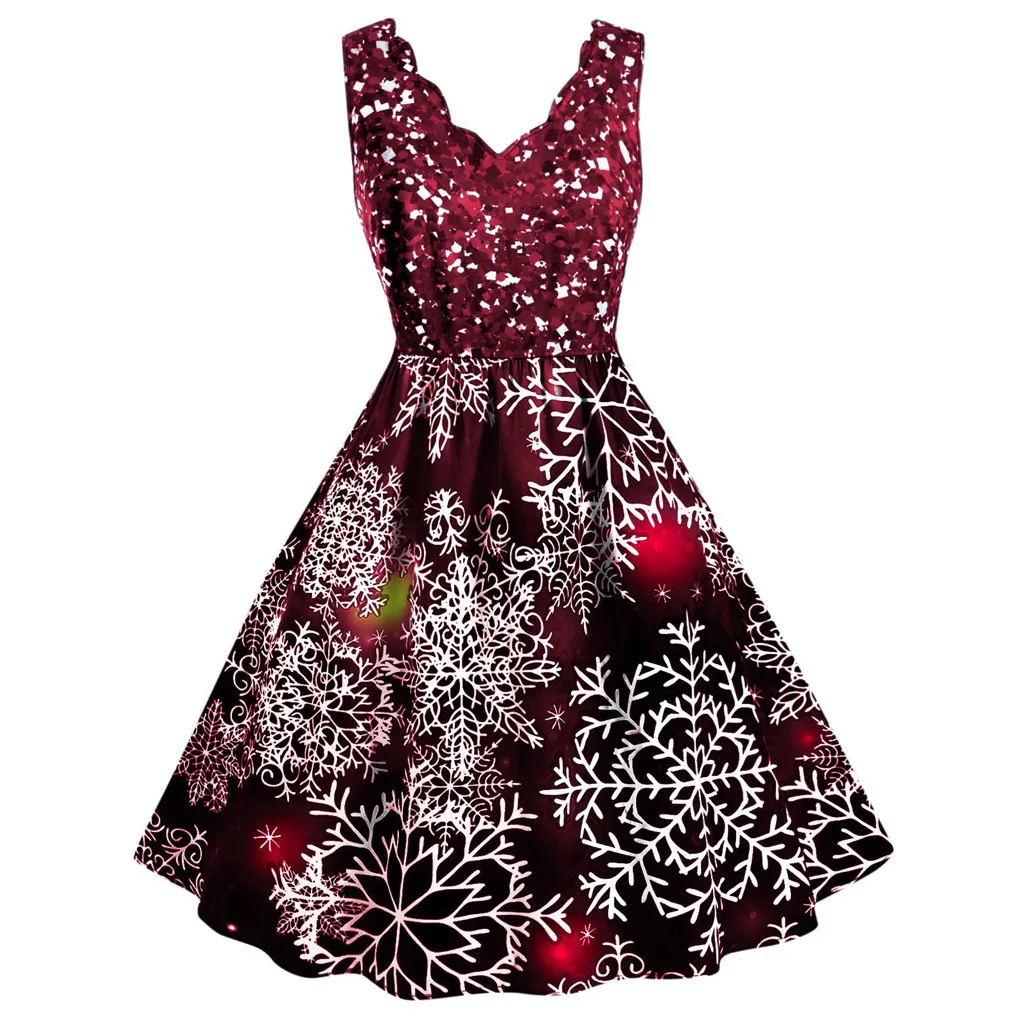 Красный Платье hiver femme Womne Merry christmas платье со снежинками без рукавов зимнее платье vestidos ropa mujer sukienki - Цвет: Красный