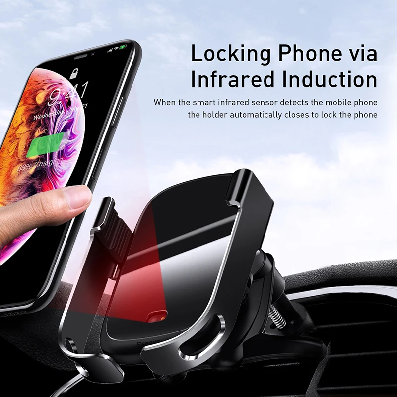 Baseus 10 Вт автомобильное беспроводное зарядное устройство Qi для iPhone 11 Pro XS Max Samsung