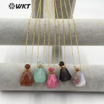 

WT-N1171 WKT Natural Stone Perfume Bottle Necklace Gold Electroplated 18 Inch +2 Inch Extend Chain Necklace Women Necklace