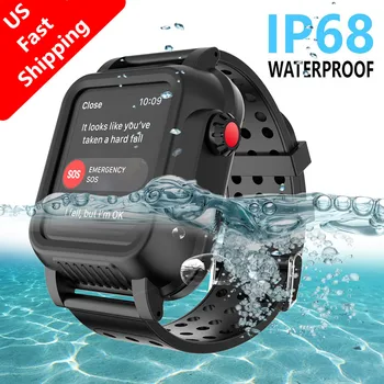

For Apple Watch Series 4 40MM 5 44MM Case IP68 Waterproof Shockproof PC Bumper Case+Rubber Watch Band Strap for iWatch 5 3 42MM