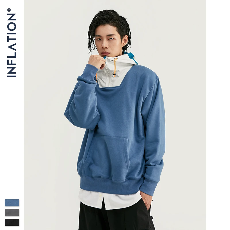 INFLATION Men Hip Hop Hoodie Sweatshirt Men Streetwear 2020 FW LooseHigh Collar Patchwork Hoodies Men Autumn Winter Hoodie 9618W INFLATION Men Hip Hop Hoodie Sweatshirt Men Streetwear 2020 FW LooseHigh Collar Patchwork Hoodies Men Autumn Winter Hoodie 9618W