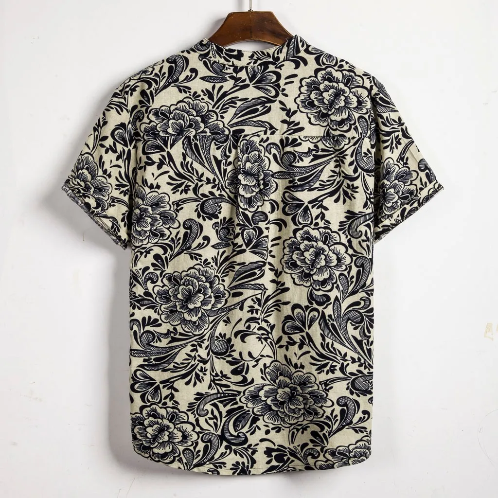 KLV, мужская рубашка из чистого хлопка, яркая, уникальная, Гавайский стиль, летняя, с этническим рисунком, с отложным воротником, с коротким рукавом, мужская рубашка 9815