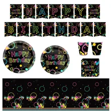 

Birthday Decorations Disposable tableware Set Straws Cups Plates Banner Napkins kids Birthday Party Decor Supplies Kids Gifts
