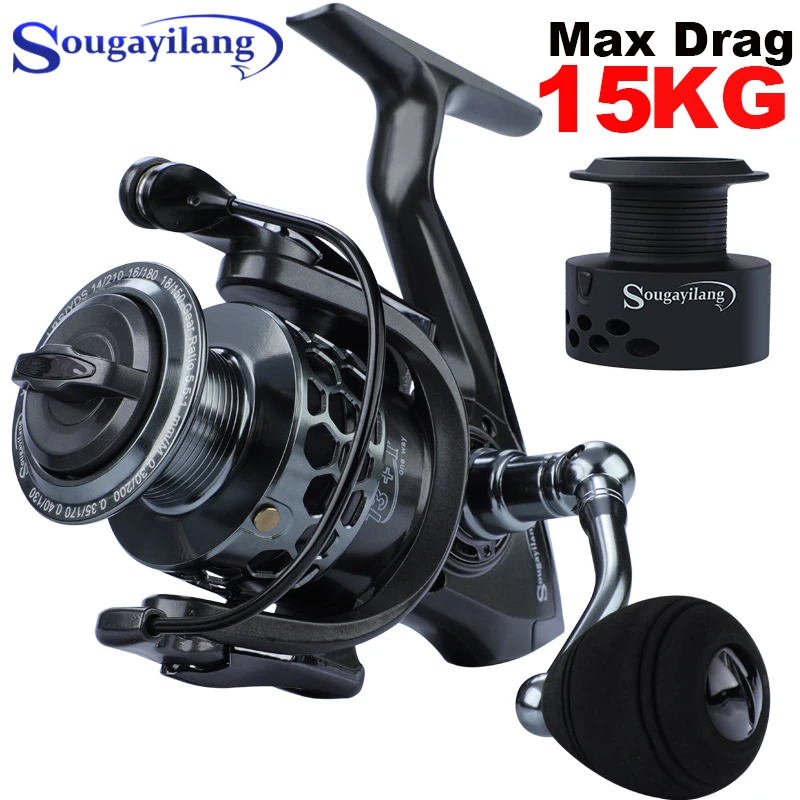 Sougayilang Metal Body Spinning Fishing Reel with Free Spare Spool 13+1BB 5.5:1 Gear Ratio Smooth EVA Handle Crap Reels | Спорт и