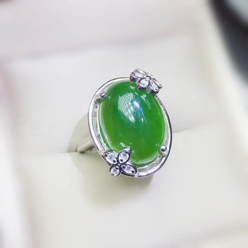 Per jewelry Natural real green jade flower ring Free shipping 12*16mm