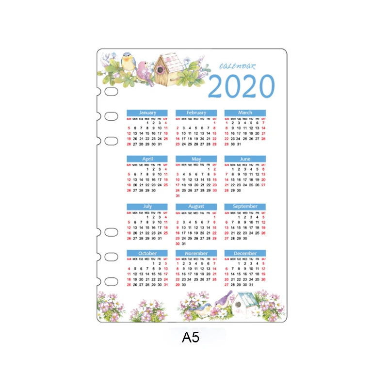 2020 Bird A5 Fromthenon, год, календарь, милый, 6 отверстий, PP, индексный разделитель, дневник, Переплетчик, еженедельный, A5A6, планировщик, записная книжка, сменный, школьные канцелярские принадлежности - Цвет: 2020 Bird A5