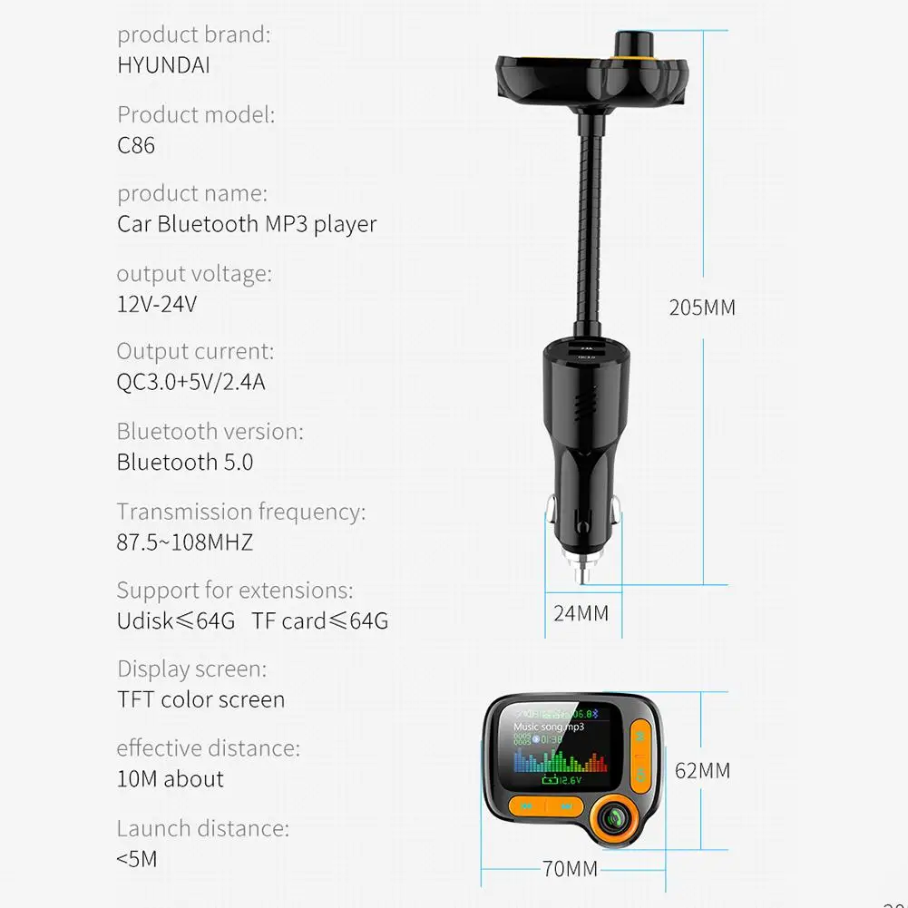 Fm-передатчик Bluetooth 5,0 Fm модулятор MP3 плеер автомобильный комплект громкой связи QC3.0 быстрое зарядное устройство TF AUX аудио приемник