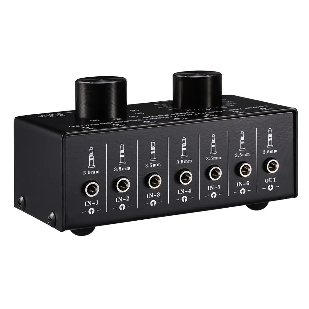 6 Input 1 Output Audio Signal Selection Switcher Output Volume Adjustment Control 3.5mm Interface 6 Input 1 Output Audio Signal Selection Switcher Output Volume Adjustment Control 3.5mm Interface