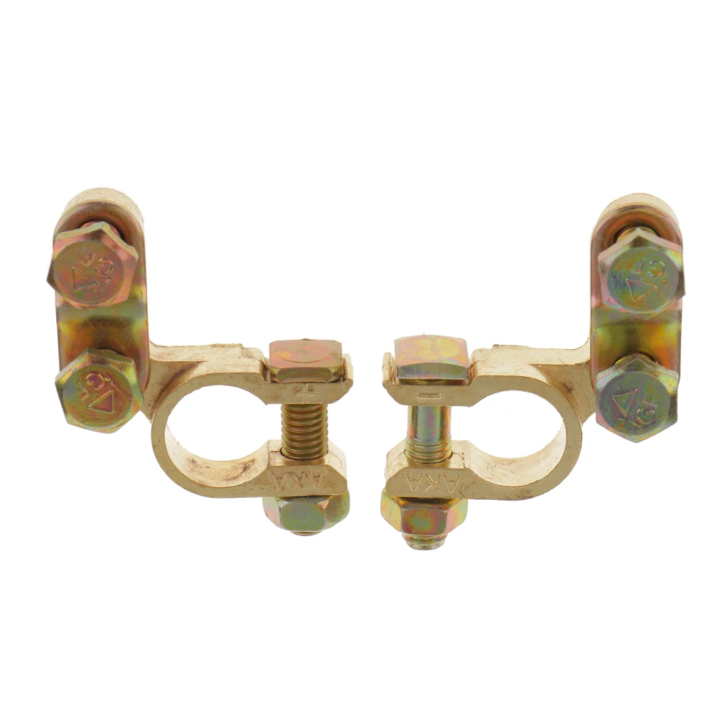 

2Pcs Gold Durable Outdoor Auto Car Battery Terminal Clamp Clips Connector