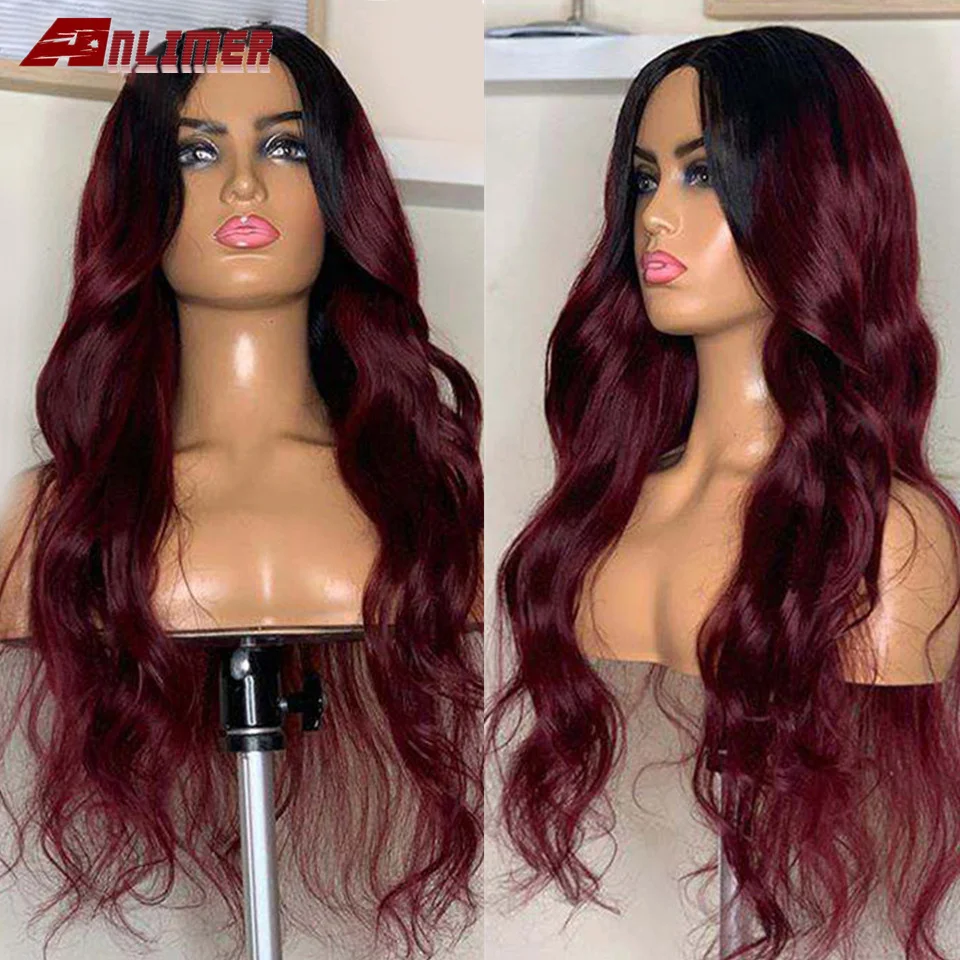 

#1B/99J Color Ombre Peruvian Human Hair Wigs Wine Red Lace Frontal Body Wave Hair Wigs With Baby Hair Burgundy Remy Wig