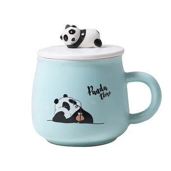 

3D cartoon panda Mug with spoon 400ml color glaze cute water cup ceramic mugs literary and artistic Drinkware Coffee tea mug