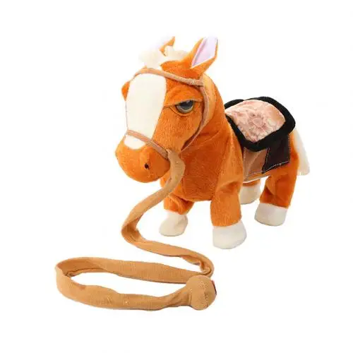 10inch Electric Plush Singing Walking Horse Ponyr Simulated Intelligent Kids Toy Children Birthday Gift New - Цвет: Light Brown