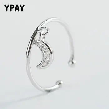 

YPAY 100% Genuine 925 Sterling Silver Open Rings Moon Dangle Female Ring for Women 2018 Fine Jewelry Christmas Gift YMR483