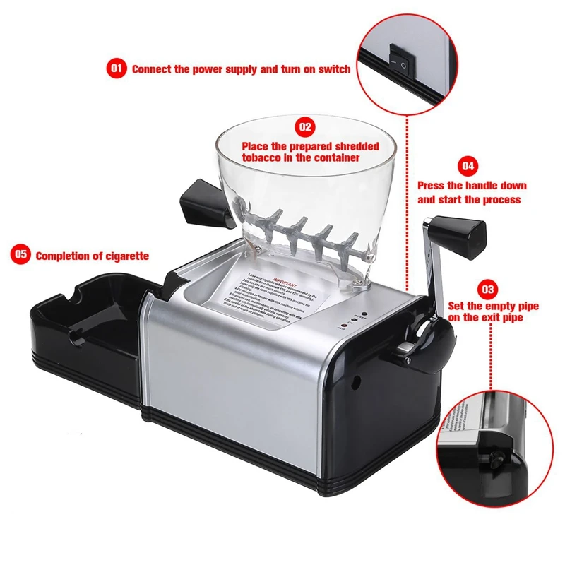 Tanie Gorąca XD 8Mm rury papierosów automatyczne elektryczne dokonywanie Rolling maszyna do papierosów tytoń Roller Maker przenośne palenie narzędzie ue wtyczka