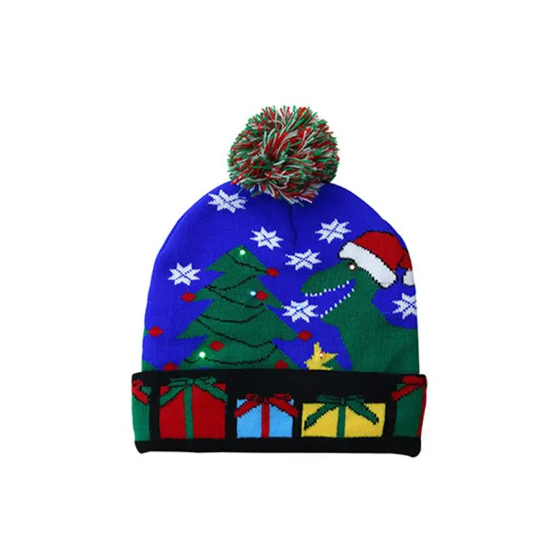 Рождественский светодиодный вязаный унисекс шапка бини зимняя мужская и женская Праздничная шапочка Рождественская шапка