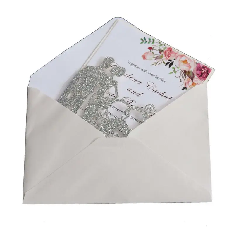  10pcs/set Glitter Laser Cut Ring Wedding Invitations Card Wedding Party Supplies - 4.00031E+12