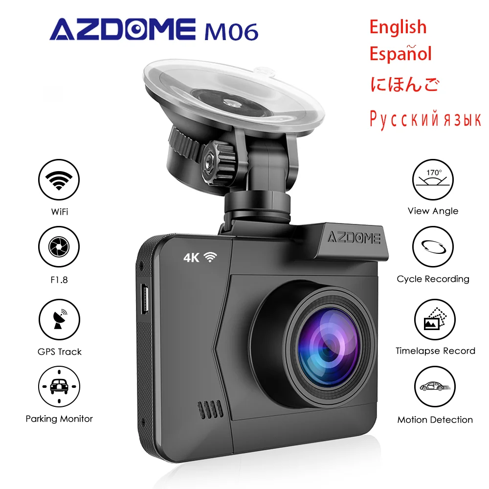 

AZDOME M06 WiFi Built in GPS Dual Lens FHD 1080P Front + VGA Rear Camera Car DVR Recorder 4K Dash Cam Dashcam WDR Night Vision
