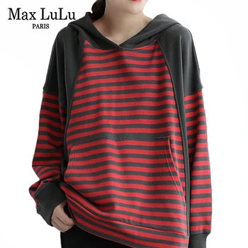 

Max LuLu 2020 New Luxury Korean Streetwear Ladies Fashion Style Hooded Hoodies Loose Clothes Womens Casual Striped Sweatshirts