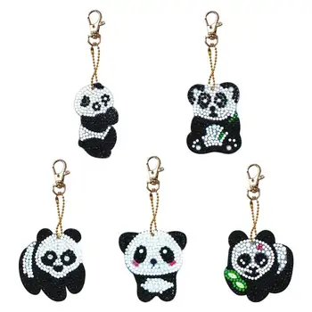

5pcs China Panda Keychain DIY Diamond Painting Keychain Gift Special Shape Full Drill Embroidery Keychains for Women Kids Gifts