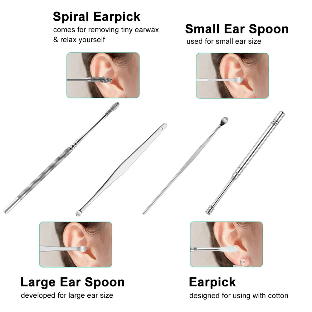 6 шт набор очистителей для удаления ушной серы для чистки ушей со Палочки экологических требований Нержавеющая сталь уха Палочки чище очиститель для ушей ложка