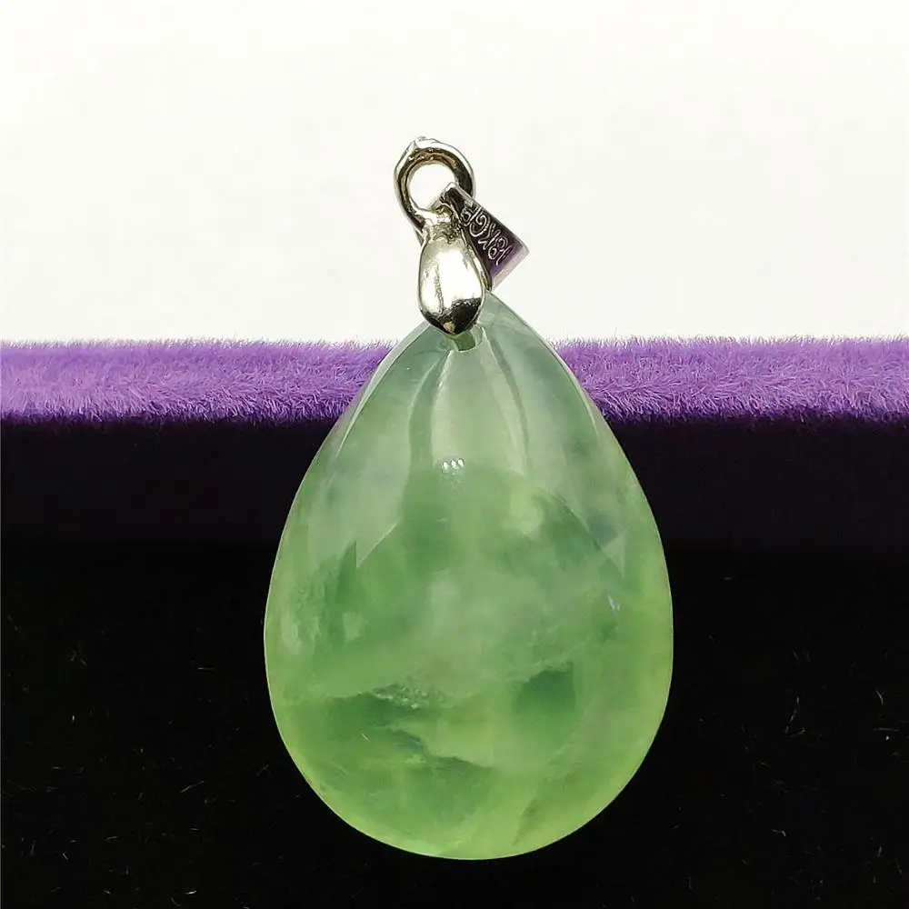 Подлинное Натуральный Зеленый Пренит ожерелье с каплевидными кристаллами кулон 24x18x10 мм драгоценный камень прозрачная бусина для женщин мужчин любовь подарок Исцеление AAAAA