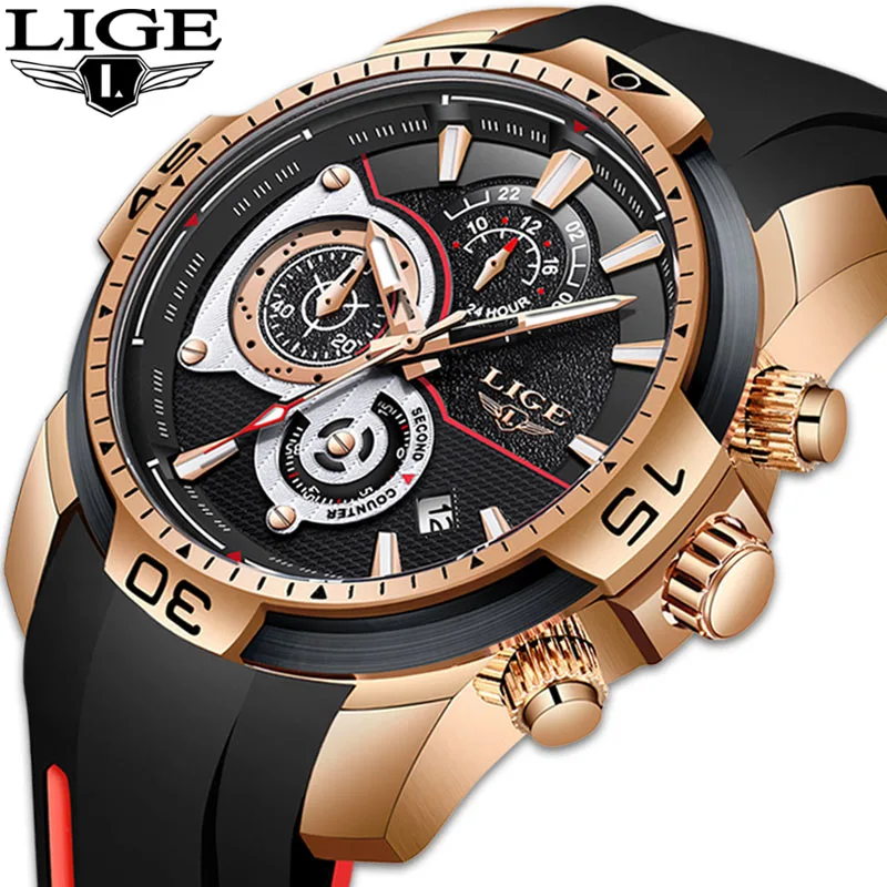 2019New LIGE Silicone Strap Men Watches Fashion Top Brand luxury Business Luminous Quartz Watch Casual Waterproof Date Clock | Наручные