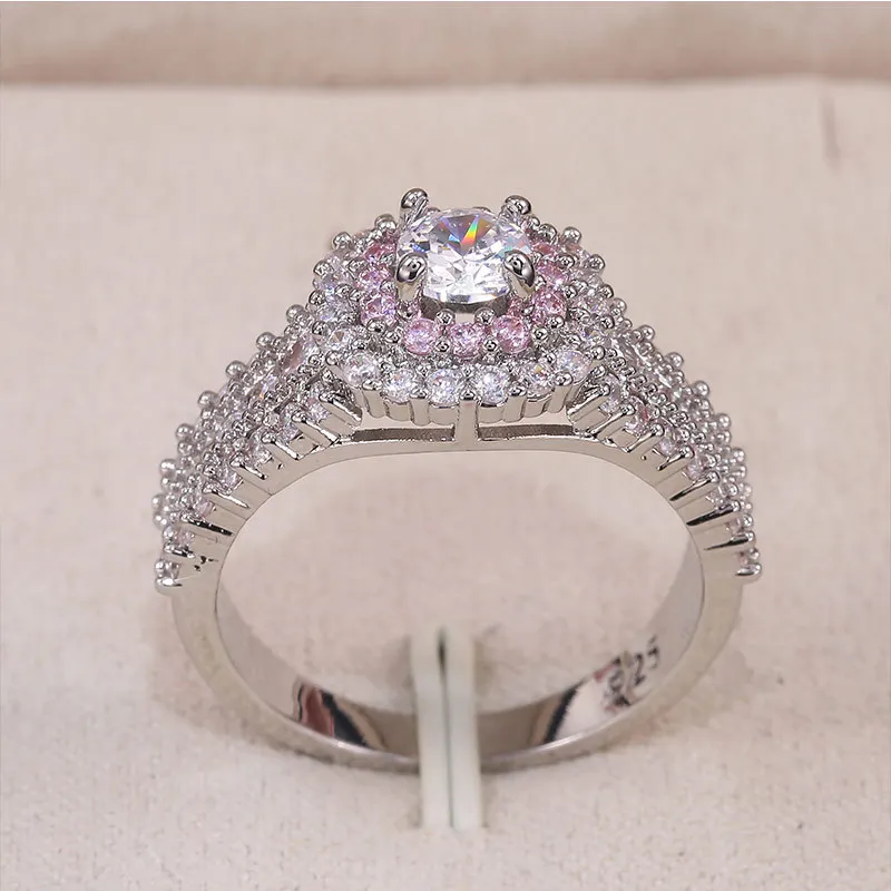 Модное 925 пробы Серебряное кольцо принцессы с розовым циркониевый камень cz кольцо сердце стрела обещание Любовь Обручальные кольца для женщин bague anillos