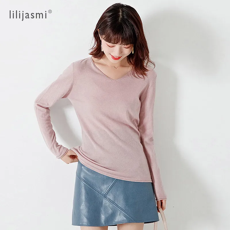

Women 48Nw Superfine Wool Cashmere V-neck Thin Pullover Worsted Solid Fashion Pullover Light Warm Sweater Winter Swaters 2019-19
