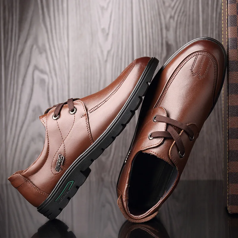

Spring New Style Men Business Casual Shoes Genuine Leather round-Toe Lace-up Leather Shoes Formal Wear MEN'S SHOES
