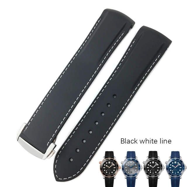 18mm 19mm 20mm 21mm 22mm Rubber Silicone Watch Bands For Omega Seamaster 300 speedmaster Strap Seiko Watchband blue black orange Black white line