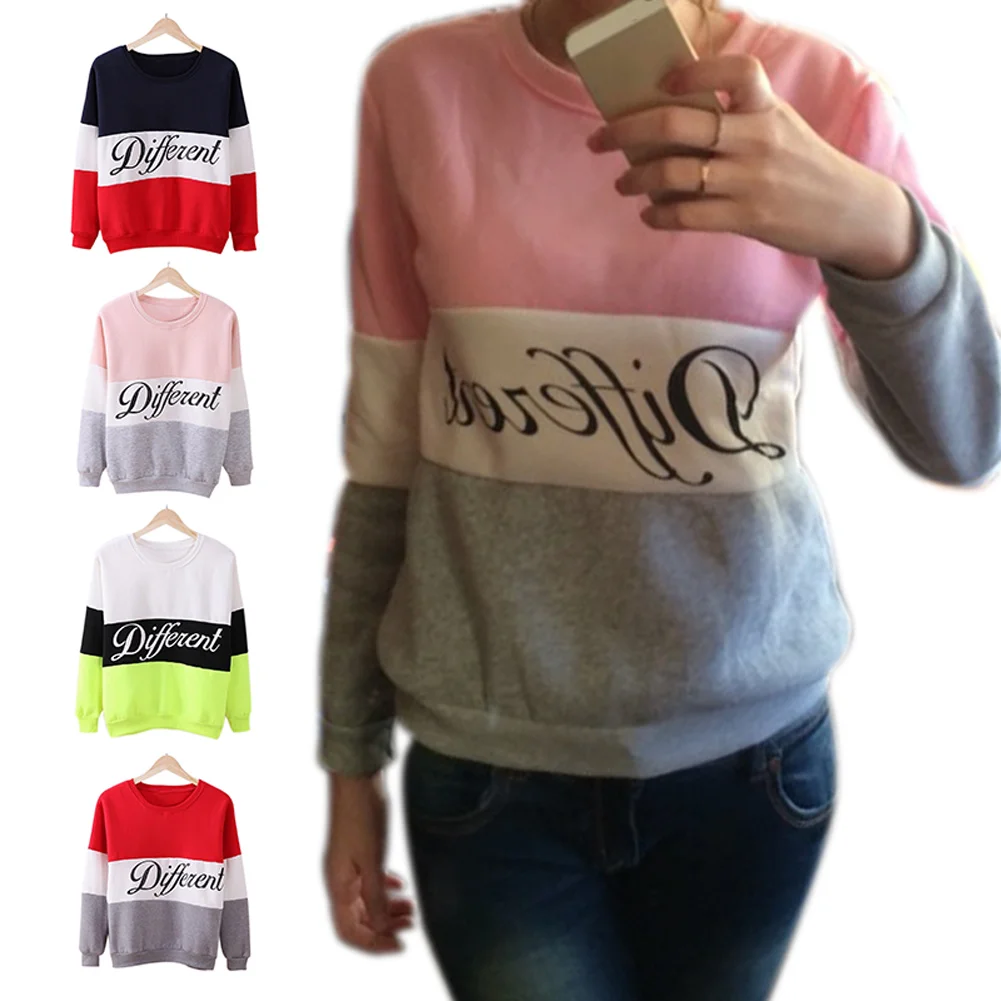 

Newly Autumn Spring Women Hoodies Patchwork Sweatshirt Fleece Tracksuits Long Sleeve O-neck Pullover Tops FDM