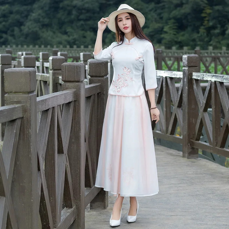 

Gauze Skirt WOMEN'S Dress Spring Hipster Long Skirts Embroidery Chiffon Skirt Mori Girl Line Elegant Big Skirt