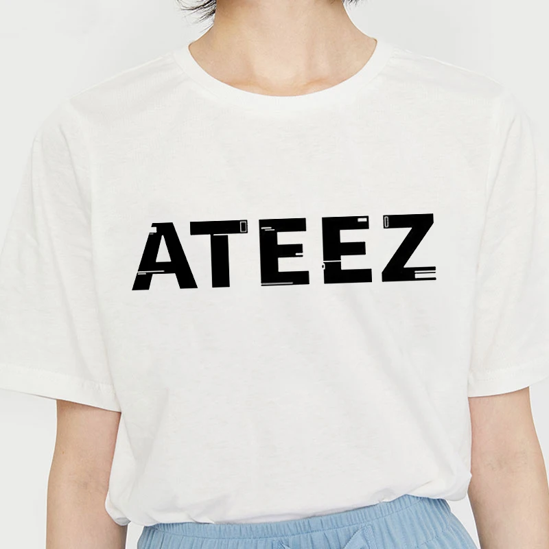 Женская футболка с короткими рукавами и принтом ATEEZ Kpop белая в Корейском стиле