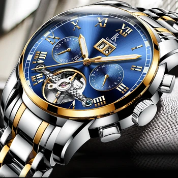 

IK Colouring Elegant Mens Automatic Mechanical Wristwatch Flywheel Business Stainless Steel Dress Watch Auto Date Montre Homme