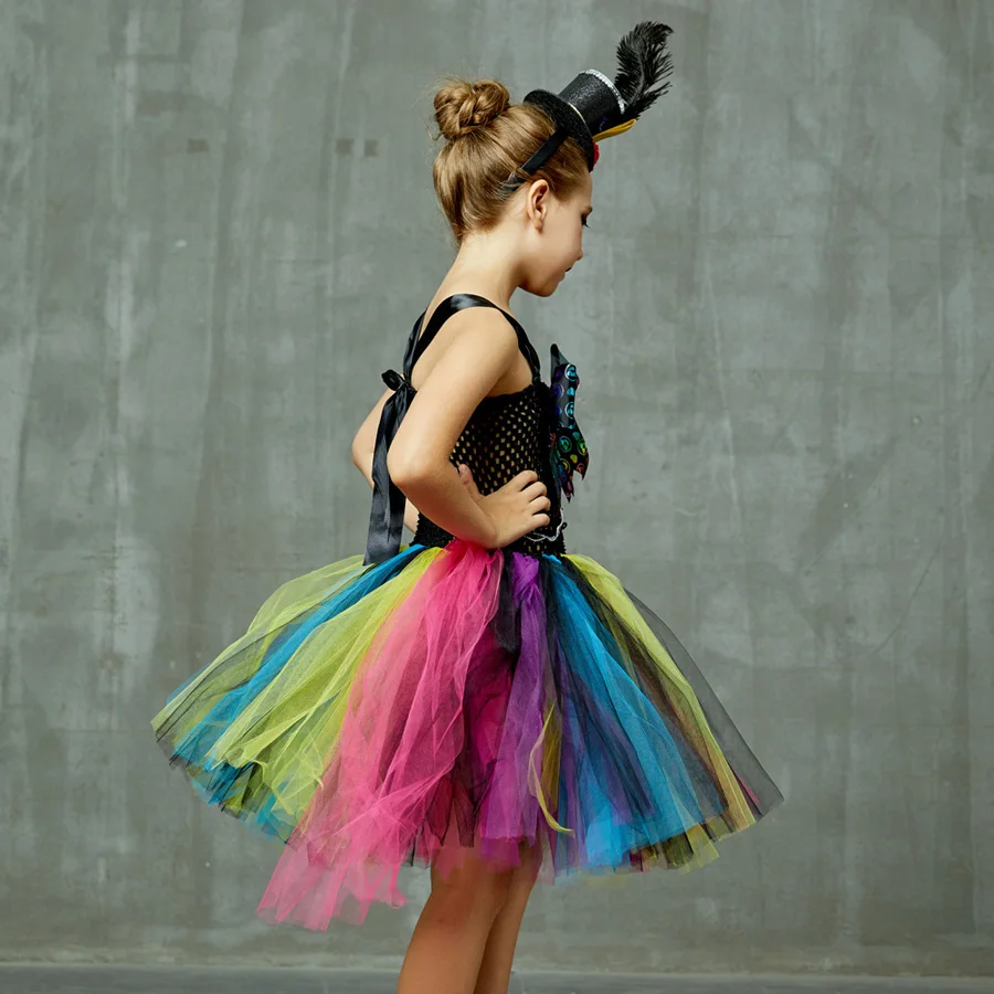 Colorful Mad Hatter Inspired Girls Tutu Dress with Headband Alice Wonderland Halloween Costume Children Carnival Party Dress (17)