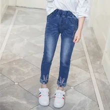 Джинсы для девочек г., новые детские штаны весенне-Осенние эластичные узкие брюки в Корейском стиле с большими ушами для больших мальчиков
