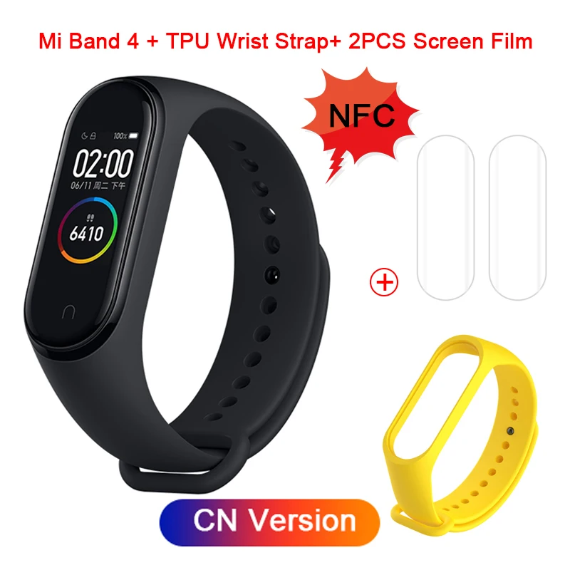 Xiaomi mi-браслет 4 NFC Smartband пульсометр мониторинг сна Спорт mi Band 4 Водонепроницаемый Bluetooth Сенсорный экран Смарт-браслет - Цвет: NFC CN Version 4