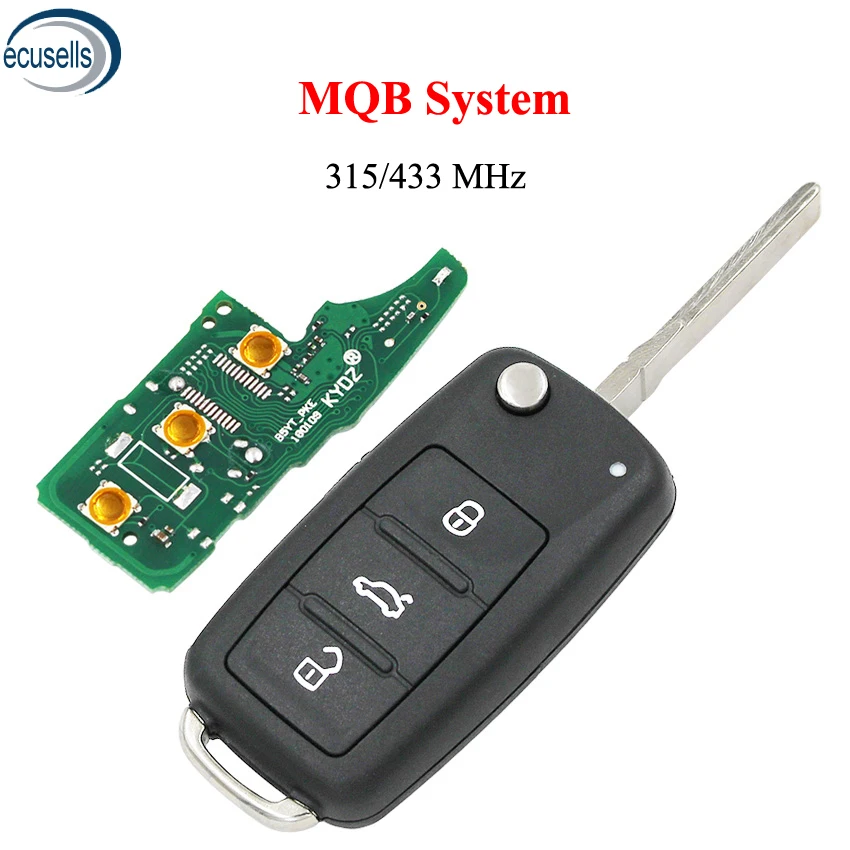 

MQB System 3 Button Smart Modified Folding Remote Car Key 315MHz 433MHz With ID48 HU66 Blade