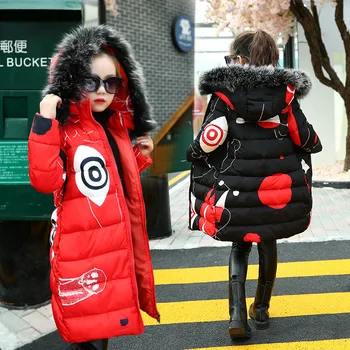 

New Winter Jacket For Girls Hooded Baby Girls Winter Coat Long Cotton-Padded Parka Warm Thick Kids Clothes Children's Outerwear