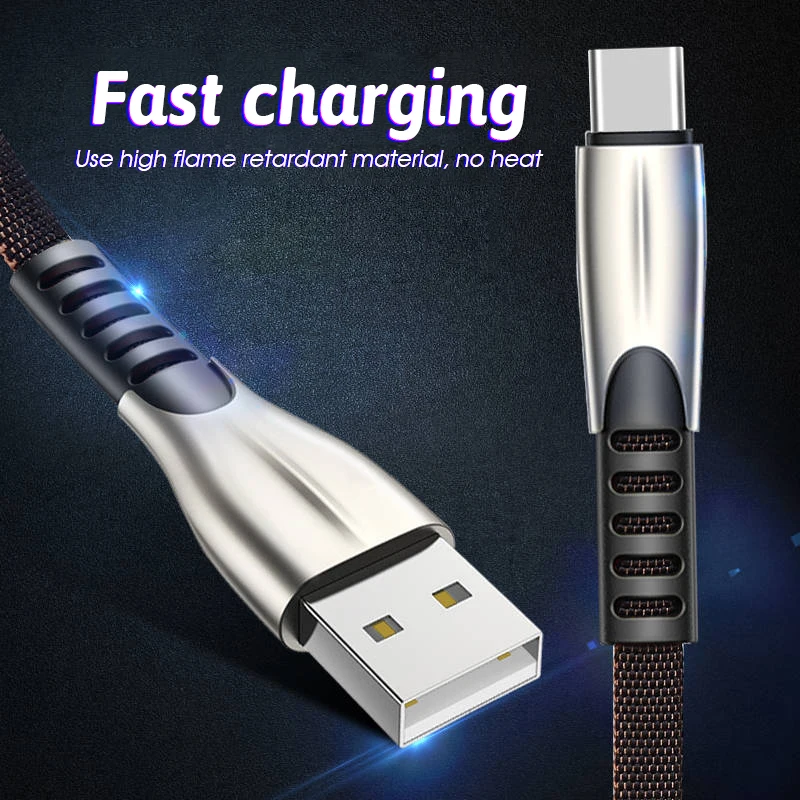 

1M Fast Charge Easy to Carry Line Zinc Alloy Wove Braided Wire Luxury Mobile Phone Data Cable Micro USB Type-C Transfer 3.5A