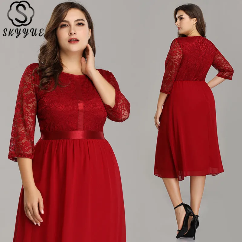

Skyyue 2019 Elegant A-Line Evening Dresses Three Quarter Women Party Dress Lace O-Neck Formal Evening Gowns Robe De Soiree C541