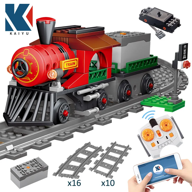 Kaiyu cidade trem elétrico de controle remoto bloco de construção criador high-tech rc trilha ferroviária veículo tijolos presentes brinquedos crianças