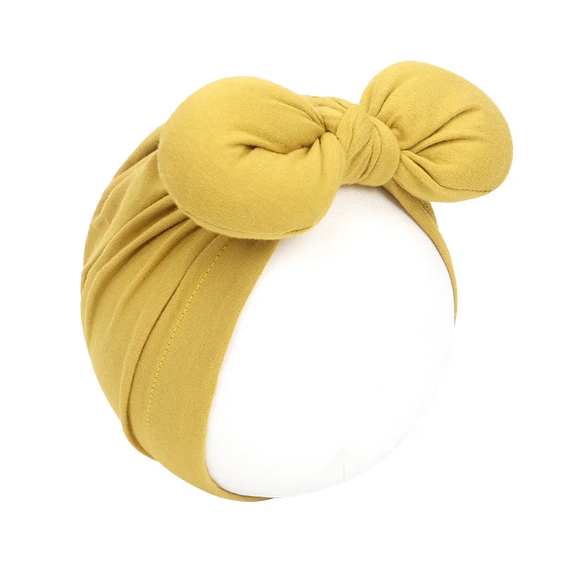 Yellow Bunny Милая шапочка в горошек для маленьких девочек с бантом, карамельный цвет, детская чалма, кепка для девочек, эластичные Аксессуары для младенцев, 1 шт - Цвет: Yellow Bunny