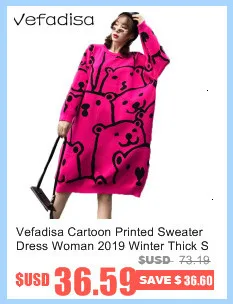 Vefadisa/свитер с принтом кролика, платье для женщин, зима, Ассиметричное платье-свитер, уличная одежда, черное свободное вязаное платье QYF1485